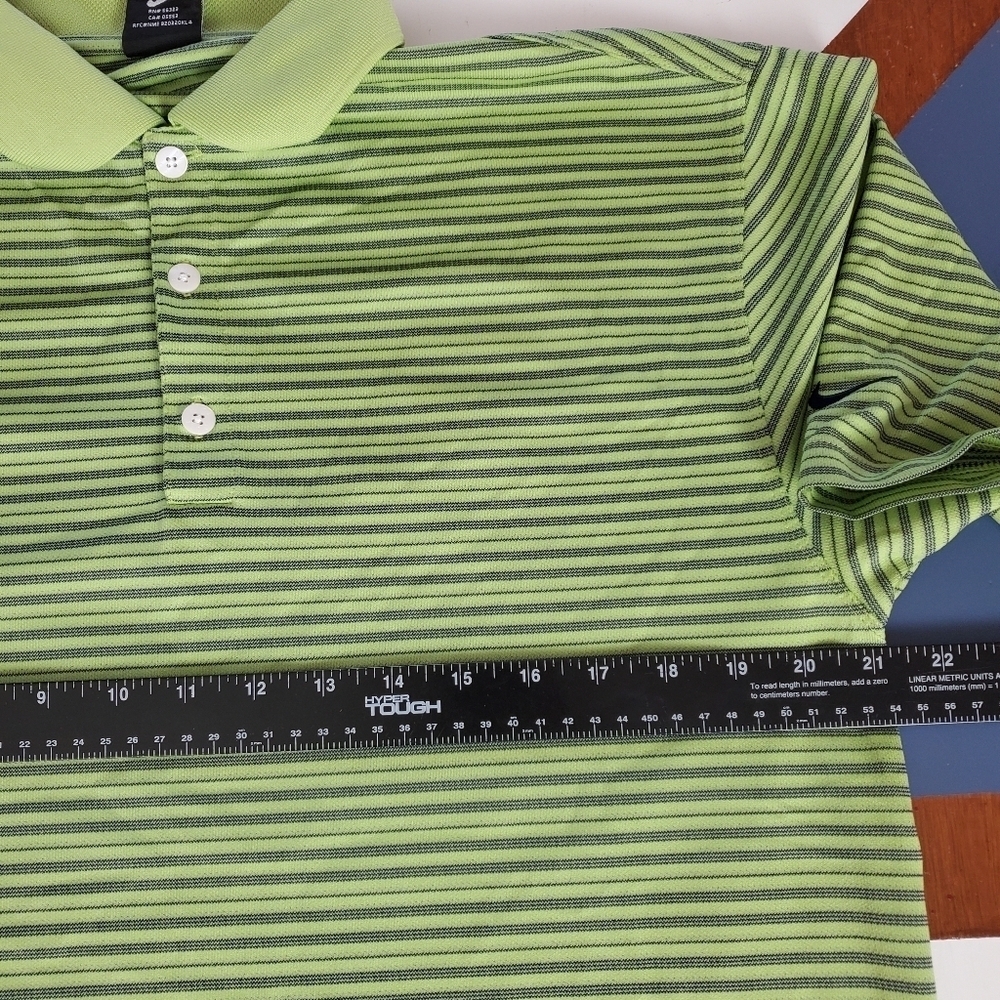 Nike Golf Polo Shirt Mens Large FitDry Lime green Blue Stripes Outdoor - Picture 6 of 10